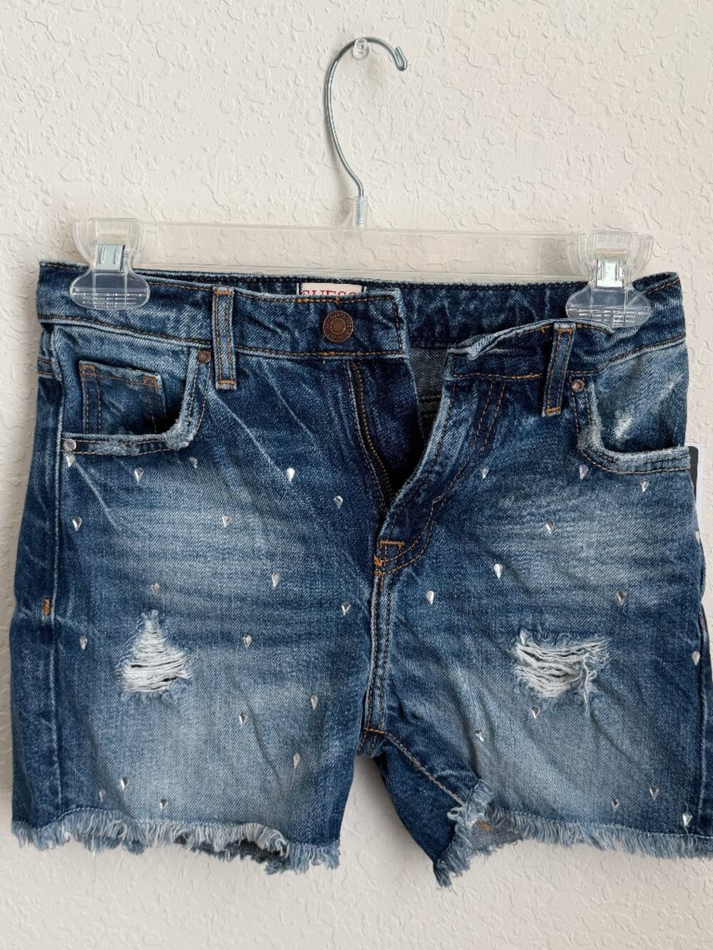 NWT GUESS Girls Size 10 Distressed Embellished Denim Shorts. (A)